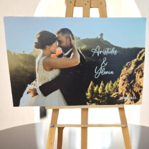CARTEL DE BIENVENIDA CON FOTOGRAFÍA QUE TIERNO BODAS PERSONALIZADAS LAS PALMAS CANARIAS MADERA METACRILATO FOTO