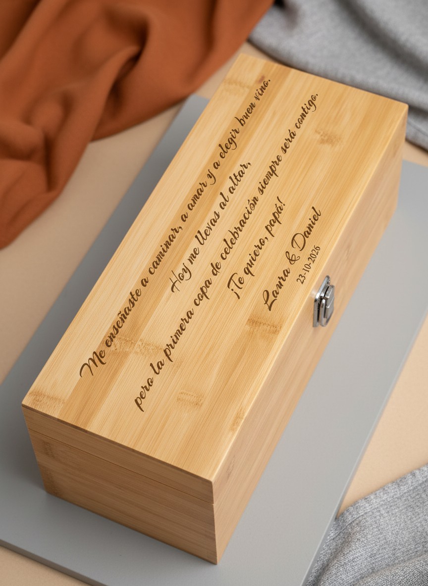 Caja de Vino Premium de Bambú con Accesorios BODAS PERSONALIZADAS QUE TIERNO LAS PALMAS CANARIAS (1)