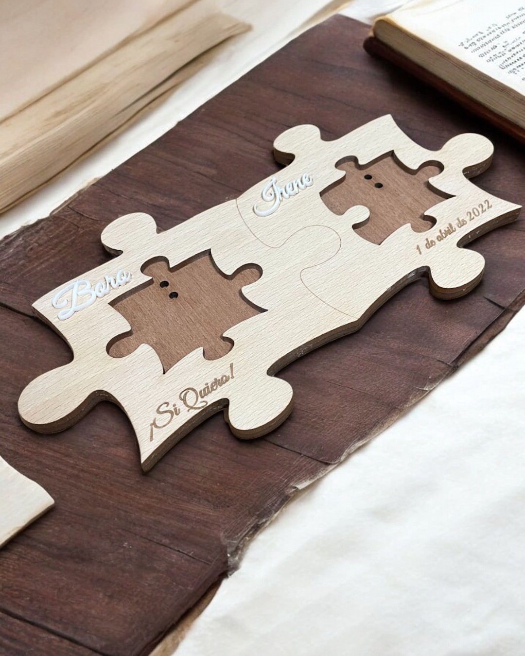 PLACA PARA ALIANZAS PUZZLE ANILLOS BODAS PERSONALIZADAS LAS PALMAS CANARIAS QUE TIERNO GRABADO Y CORTE LASER SI QUIERO PIEZA PERSONALIZACION (6)