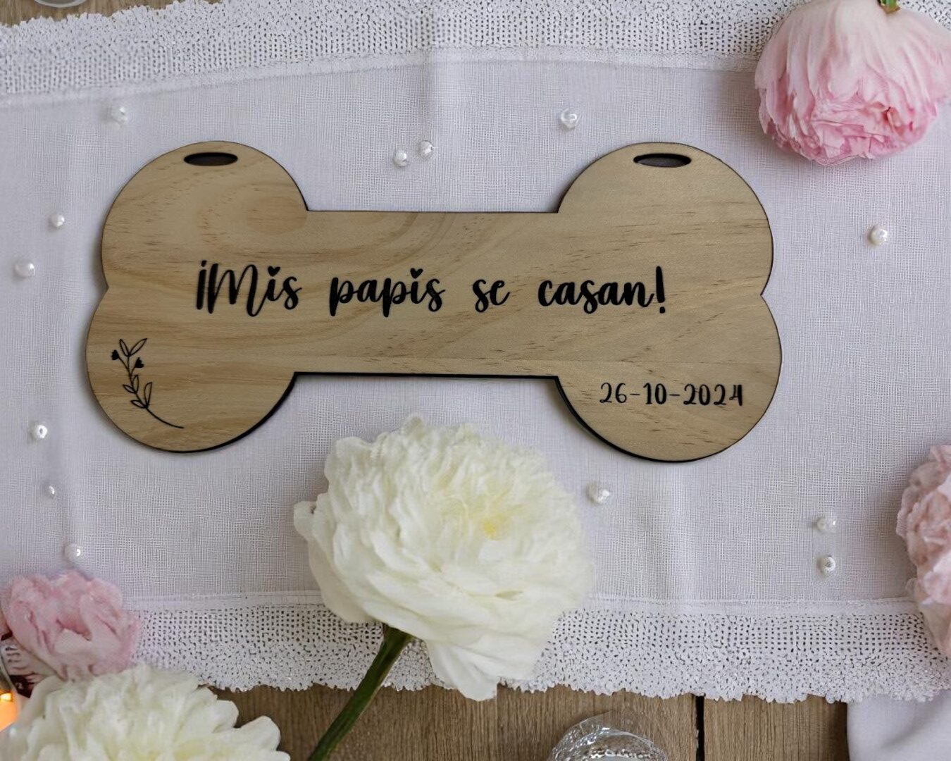 Placa Hueso Mis papis se casan BODAS PERSONALIZADAS LAS PALMAS CANARIAS QUE TIERNO MADERA GRABADO Y CORTE LASER