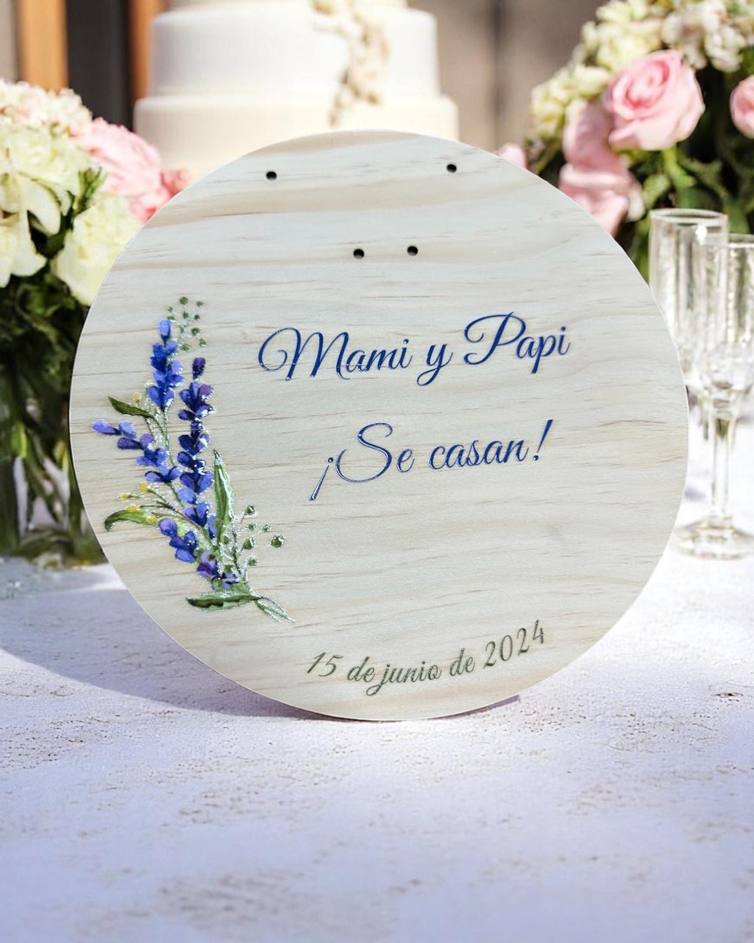 Placa para alianzas Lilas - BODAS PERSONALIZADAS LAS PALMAS CANARIAS QUE TIERNO GRABADO Y CORTE LASER MADERA METACRILATO PERSONALIZADO