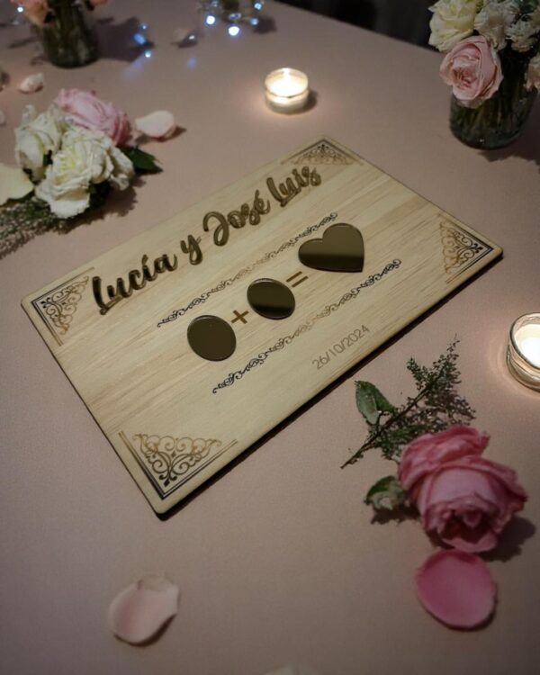 Placa para huellas - ORO BODAS PERSONALIZADAS LAS PALMAS QUE TIERNO CANARIAS GRABADO Y CORTE LASER MADERA METACRILATO PAREJAS