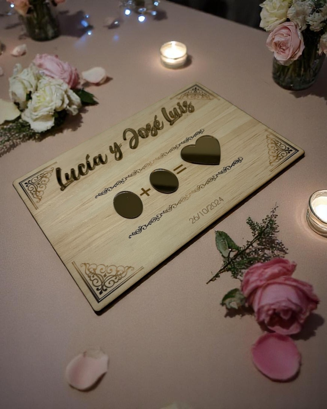 Placa para huellas - ORO BODAS PERSONALIZADAS LAS PALMAS QUE TIERNO CANARIAS GRABADO Y CORTE LASER MADERA METACRILATO PAREJAS
