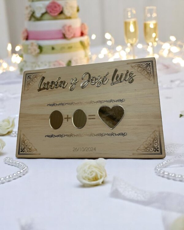 Placa para huellas - ORO BODAS PERSONALIZADAS LAS PALMAS QUE TIERNO CANARIAS GRABADO Y CORTE LASER MADERA METACRILATO PAREJAS