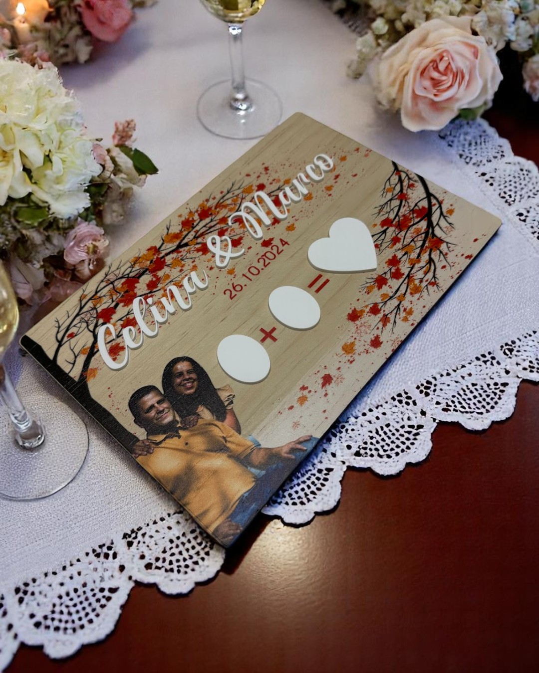 Placa para huellas - OTOÑO BODAS PERSONALIZADAS LAS PALMAS QUE TIERNO CANARIAS GRABADO Y CORTE LASER MADERA METACRILATO PAREJAS (1)
